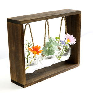 Macetas de Vidrio Transparentes Colgantes con Marco de Madera Ecológicas, en Oferta, para Decoración del Hogar y Jardín - Product Image 1