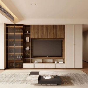 Meuble TV sur mesure blanc de style moderne, meuble de salon, console de luxe, support mural pour écran - Product Image 2