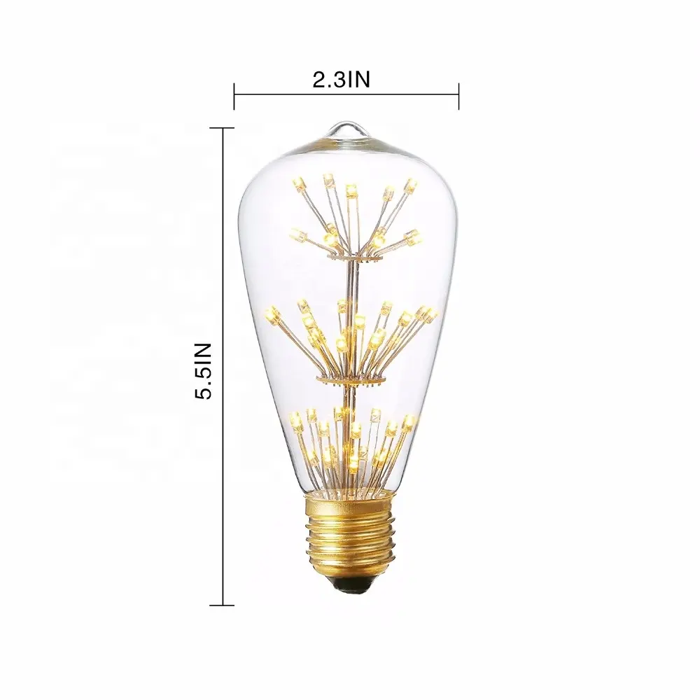 Holiday Lighting Wohnkultur Großhandel Dimmbar 3W E27 220V ST64 Vintage Globe Starry Feuerwerk Glühbirne Phantasie Lampe