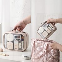 Étui à cosmétiques en PVC tendance, taille moyenne, fermeture éclair, poignée souple, écologique, résistant à l'eau, durable, portable, grande capacité