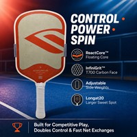 Pala de Pickleball ReactCore de 16 mm Aprobada por la USAPA, Núcleo Flotante de Doble Capa, Fibra de Carbono Cruda T700, Espuma Pura, Raqueta Profesional