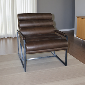 Wholesale <strong>Black</strong> Metal Accent <strong>Chair</strong> Deep Brown Genuine Leather Living Room Armchair Home Hotel Leisure <strong>Occasional</strong> <strong>Chair</strong> - Product Image 2