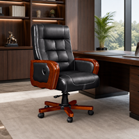 Chaise de bureau exécutive traditionnelle en cuir PU B961 avec base pivotante réglable, coutures noires et blanches