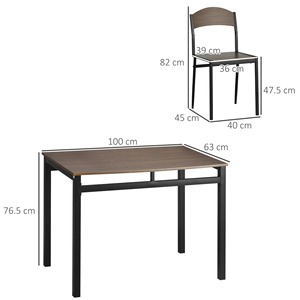 HOMCOM Juego de Comedor de 5 Piezas con 1 Mesa Rectangular 100x63x76,5 cm y 4 Sillas 45x40x82 cm, en Acero y MDF - Product Image 4