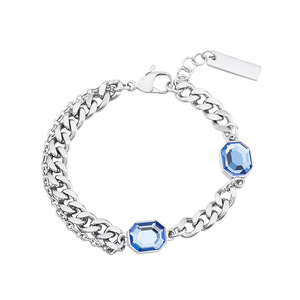 yunnique European Style Titanium Steel Chain <b>Bracelet</b> Hexagon <b>Crystal</b> Bezel Setting Blue Black Unisex Jewelry - Product Image 5