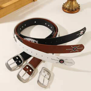 Cinturón de Cuero Personalizado, Piel de Vaca, Color Sólido, Hebilla con Pedrería, Estilo Casual Duradero, Moldeado en una Sola Pieza - Product Image 2