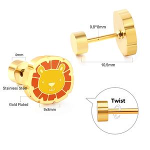 Pendientes de Aro y Perno de Acero Inoxidable con Baño de Oro de 18K para Niños, Diseño de Zorros, Conejos, Leones y Extraterrestres, Venta al por Mayor - Product Image 2