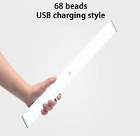 Lumière LED magnétique rechargeable par USB de 40 cm avec 68 LED, capteur de mouvement, DC5V 12V, en aluminium et PC, adhésive, pour sous-meuble