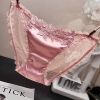 Culottes sexy en satin et dentelle pour femmes européennes et américaines, sans couture, transparentes, brodées, ajourées