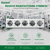 Cadre de finition pour prise quadruple Kolani, norme européenne 372x84mm, finition satinée, en PC ignifuge, avec cinq emplacements de découpe