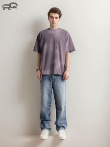 T-shirt décontracté pour homme à manches courtes en coton tricoté 100 %, coupe oversize, col rond, effet délavé, anti-boulochage, avec motif stylé - Product Image 3