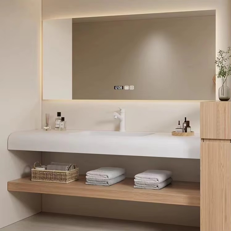Bassin intégré résistant à la peau cory de 100 cm, miroir intelligent, couleur bûche