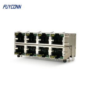 Connecteur Jack <span class=keywords><strong>RJ45</strong></span> femelle blindé PCB 8 ports avec lumière LED jaune/verte, connecteur modulaire 2x4 ports 8*8P 64Pin <span class=keywords><strong>RJ45</strong></span> - Product Image 4