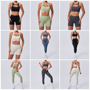 ملابس رياضية نسائية من قطعتين طقم يوجا بشعار مخصص مرن الخصر شورت قصير مع جيوب ملابس رياضية طقم نسائي - Product Image 4
