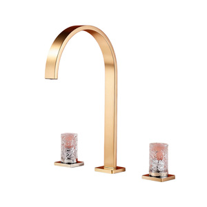 Jazzda Brass Basin Faucet 3 Hole Widespread Split Design With Crystal Handles <b>Deck</b> Mounted - Product Image 5