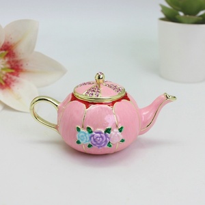 SHINNYGIFTS Unique Métal Figurine Peint À La Main Théière Bibelot Boîte Décor À La Maison Charnière Émaillé Boîte À Bijoux Collection Souvenir - Product Image 3