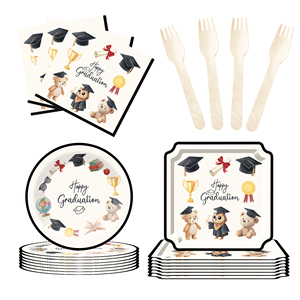 Platos, Vasos y Servilletas con Temática de Graduación DAMAI, Platos de Papel Desechables para Graduación, Artículos de Fiesta, Decoraciones, para 8 Personas - Product Image 4