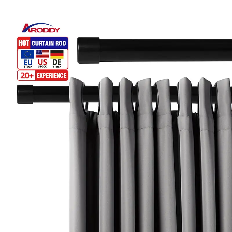 ARODDY-Barra de cortina inteligente de 1 pulgada con diseño de estilo de 28 a 48 pulgadas, tapa de extremo de barra de cortina para ventana de cortinas negras