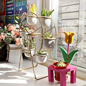 Soporte de Metal para plantas con 6 macetas suculentas, estante de exhibición decorativo moderno, envío directo - Product Image 6