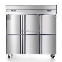 Congélateur vertical commercial à quatre portes en acier inoxydable, refroidissement par air, écoénergétique, double température