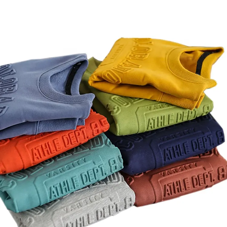Custom Logo Heavyweight Cotton 3D Embossed Streetwear Oversized Crew neck Sweatshirt