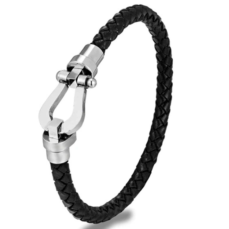 black rope bracelet stainless steel