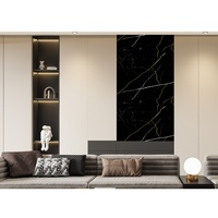 Panel Dinding PVC Marmer UV Hitam Mengkilap Berkilauan Tahan Air Tahan Gores Dekorasi Interior Modern Panel Dinding Latar Belakang TV