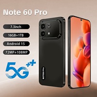 Teléfono Inteligente Note 60 Pro 5G al por Mayor, Pantalla de 7.3 Pulgadas, Android 15, 16GB+1TB, Desbloqueado, Deca Core, LTE, Cámara de 108MP