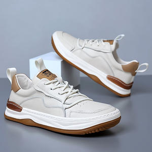 Genuine Leather Men's Casual <strong>Shoes</strong> White Breathable and Fashion Trendy Spring and Autumn Thick Base and Round Toe Leather <strong>Shoes</strong> - Product Image 4