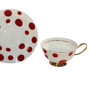 Taza y Platillo de Cerámica de 220 ml, Estilo Europeo Moderno Retro, Diseño Estético con Puntos Rojos y Blancos, para Café, Leche, Té de Flores, <span class=keywords><strong>Vajilla</strong></span> - Product Image 5