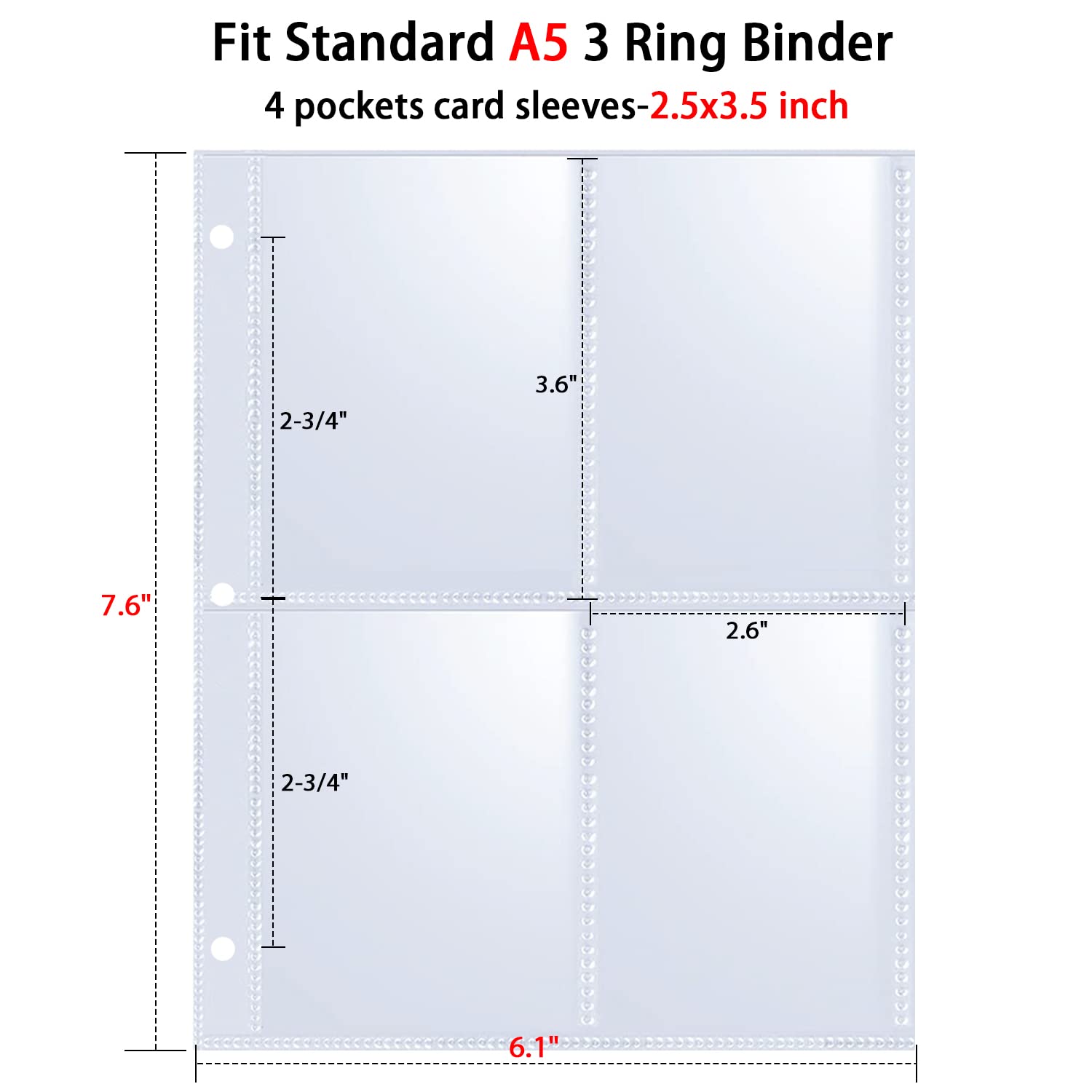 50 Pack 400 Pockets 2.5x3.5" Trading Card Sleeves,Double-Sided 4 Pocket  6.1x7.6" Page Protector, Card for A5 Mini 3 Ring Binder| Alibaba.com