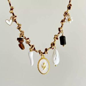 Kalung baja tahan karat mutiara laut sederhana mewah liontin modis kerang bintang laut trendi dengan rantai tautan untuk agama Buddha - Product Image 6