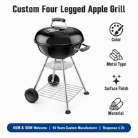 Barbecue au charbon de bois en forme de pomme de 18 pouces personnalisé avec roues, barbecue portable pour le camping
