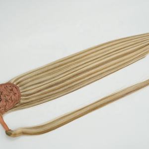 Ponytail Natural Extensions Raw Indian Human Hair Wrap Around Drawstring Ponytails Black Silky Straight Wave 100g - Product Image 4