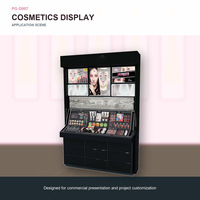 Exhibidor de Maquillaje Personalizado con Estantes Iluminados, Mostrador de Pruebas y Almacenamiento con Cajones para Tiendas de Cosméticos