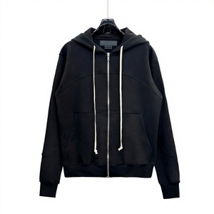 <b>Black</b> Zip Up <b>Hoodie</b> Cotton French Terry Hooded Sweatshirt Casual Men Autumn Regular Fit Solid Color <b>Zipper</b> Front Design - Product Image 2