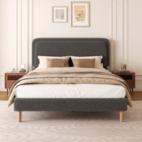Base de Cama Acolchada de Felpa Teddy de Alta Calidad a Precio de Fábrica, Cama Doble Queen Moderna y Lujosa Tapizada en Bouclé para Recámara Principal