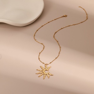 KITI Bold Artistic <strong>Jewelry</strong> 18k Gold Stainless Steel <strong>Abstract</strong> Sun Pendant Statement Necklace for Women - Product Image 2