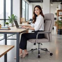 Chaise de bureau de direction moderne à dossier haut pivotante en cuir PU avec accoudoirs rembourrés fixes