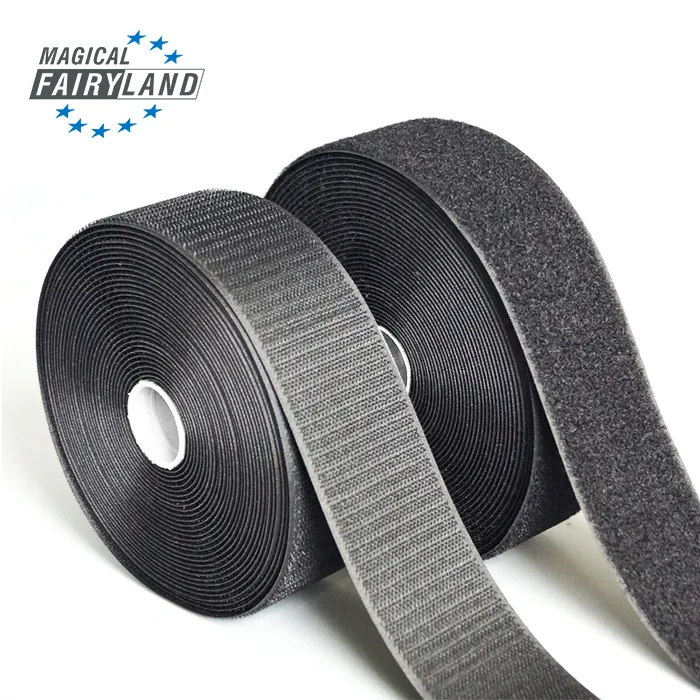 Jiehuan 25M Hook and Loop Tape Elastic Polyester/Nylon Fastener Strap for Belts Garment Accessories Customizable with Adhesive