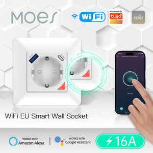 Wifi Ổ cắm thông minh 16A EU moes/tuya app điều khiển từ xa Power cắm Outlet chức năng Thời gian sạc nhanh USB Type-C điều khiển bằng giọng nói - Product Image 2