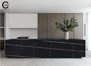 Yunfu nhà máy Bán buôn giá nhân tạo làm bằng đá cẩm thạch cái nhìn calacatta Đen Quartz đá slab cho nhà bếp đảo - Product Image 2