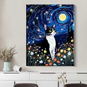 Venta caliente Kit de pintura por números Gato fácil en el cielo estrellado de Van Gogh Pintura por números Pintura acrílica Regalos de cumpleaños de vacaciones - Product Image 2