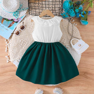 Girls' Summer Formal Princess Lace Sleeveless Green Dress for 4-7 Years <b>Old</b> Children Solid Pattern ODM Service - Product Image 2