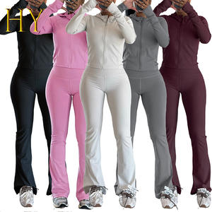 Damen Frühling Herbst Neuheiten Kapuzen jacke Lange Hose <span class=keywords><strong>2</strong></span>-teilige Workout Jogger Benutzer definiertes Logo Einfarbige Damen Trainings anzüge - Product Image 1