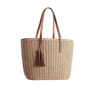 Große Strohs äcke für Frauen | Straw Travel Beach Totes Bag Gewebte Sommer tasche Handgemachte Umhängetasche Handtasche