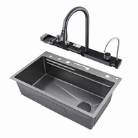 Chaude 304 En Acier Inoxydable Simple Bol Évier De Cuisine À La Main Tablier Ferme Style Smart Cascade Multifonctionnel Conception À Un Trou