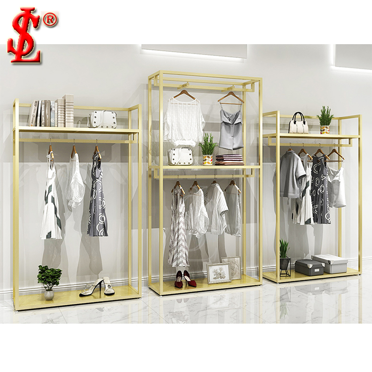 Clothing Hanging Shelf Stand Gold Color Finish