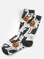 Chaussettes décontractées personnalisées OEM par sublimation, respirantes, à motifs fantaisie citrouille et chat noir, unisexe, livraison rapide en gros