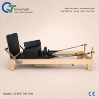 Reformer de Pilates en bois d'érable avec barre en bois massif et support de rangement, entraîneur de core à rail fixe pour studios